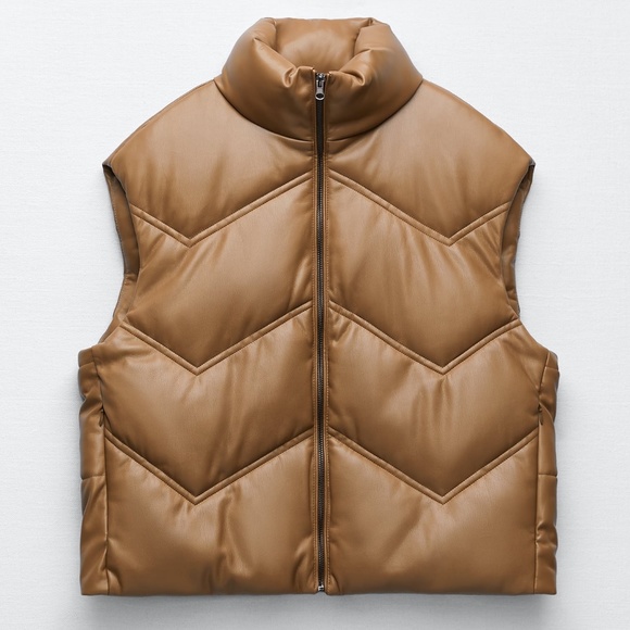 Zara Jackets & Blazers - Zara caramel light brown faux leather puffer vest jacket NWT